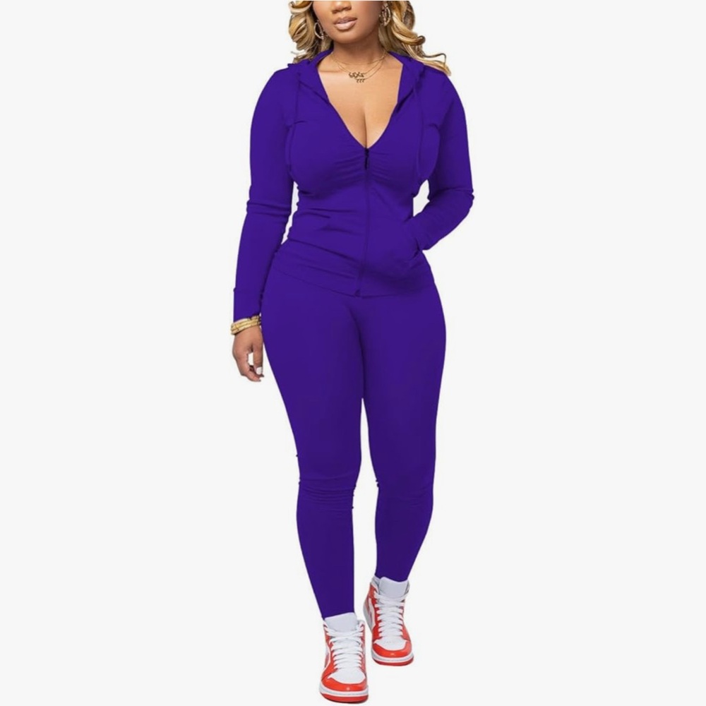 HTD Purple Two Piece Tracksuit Long Sleeve Bodycon Set L